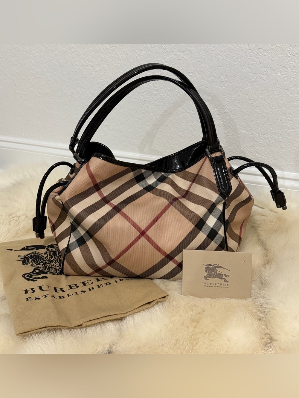 BURBERRY Large SuperNova Check Biltmore Tote Handbag WITH RECEIPT RARE